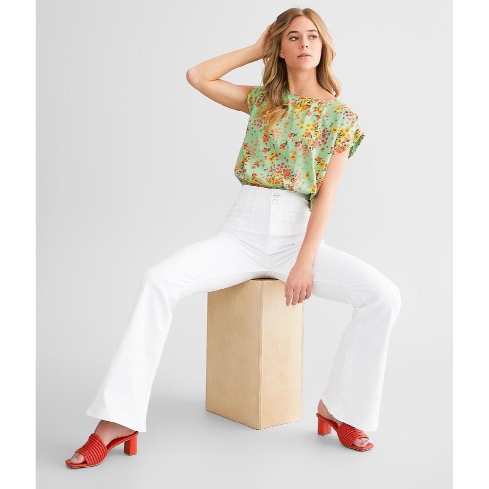 NWT $98 Sz 31 We The Free People Jayde White Flare Jeans High Rise Stretch